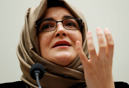 Hatice Cengiz, fiancee of murdered journalist Jamal Khashoggi, testifies before a House Foreign Affairs Subcommittee hearing on "The Dangers of Reporting on Human Rights" on Capitol Hill in Washington U.S., May 16, 2019. REUTERS/Kevin Lamarque