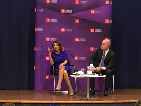 U.S. Speaker of the House of the Representative Nancy Pelosi speaks at the London School of Economics in London, Britain, April 15, 2019. REUTERS/Marc Jones