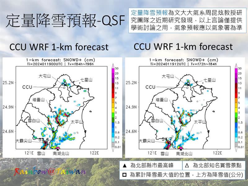 文化大學大氣系教授周昆炫曬出定量降雪預報。（圖／翻攝自臉書）