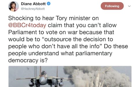 The tweet posted by Ms Abbott - Credit: Twitter