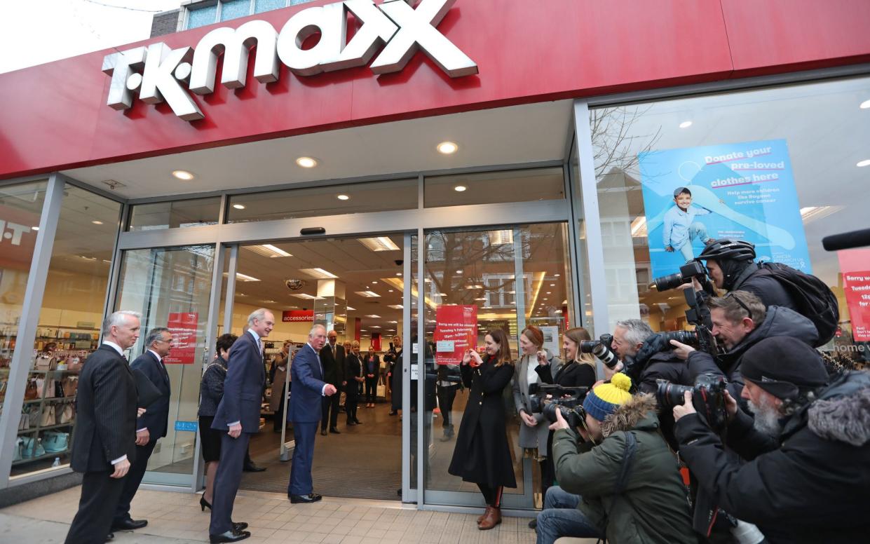 The then Prince of Wales at a TK Maxx store on Tooting High Street, London, in 2020