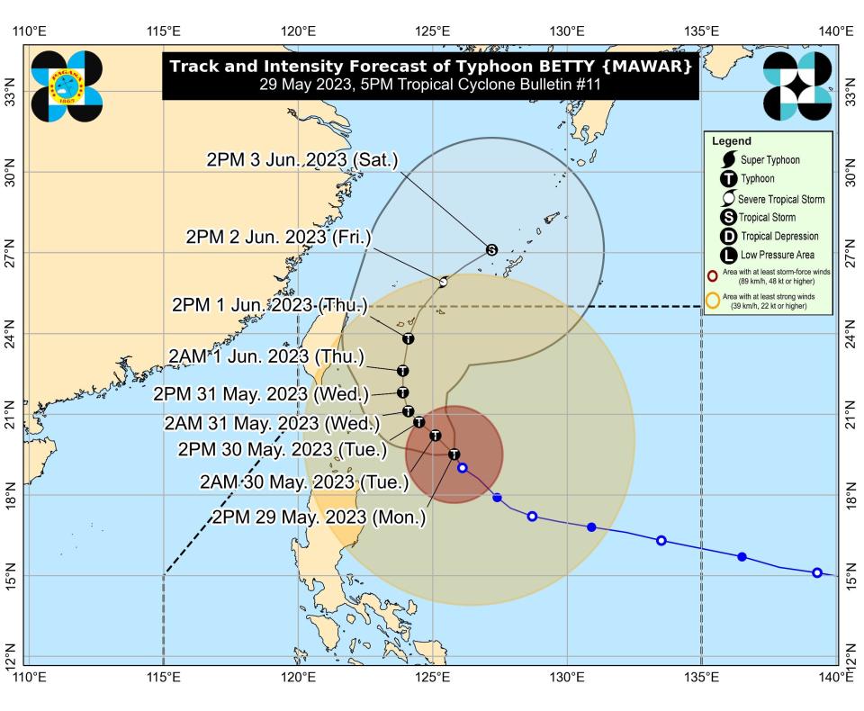 Map shows the path typhoon Mawar is expected to take (PAGASA)