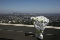 A telescope is seen wrapped in plastic to prevent the spread of COVID-19 at the Griffith Observatory overlooking downtown Los Angeles, Wednesday, July 15, 2020. Coronavirus cases have surged to record levels in the Los Angeles area, putting the nation's largest county in "an alarming and dangerous phase" that if not reversed could overwhelm intensive care units and usher in more sweeping closures, health officials said Wednesday. (AP Photo/Jae C. Hong)