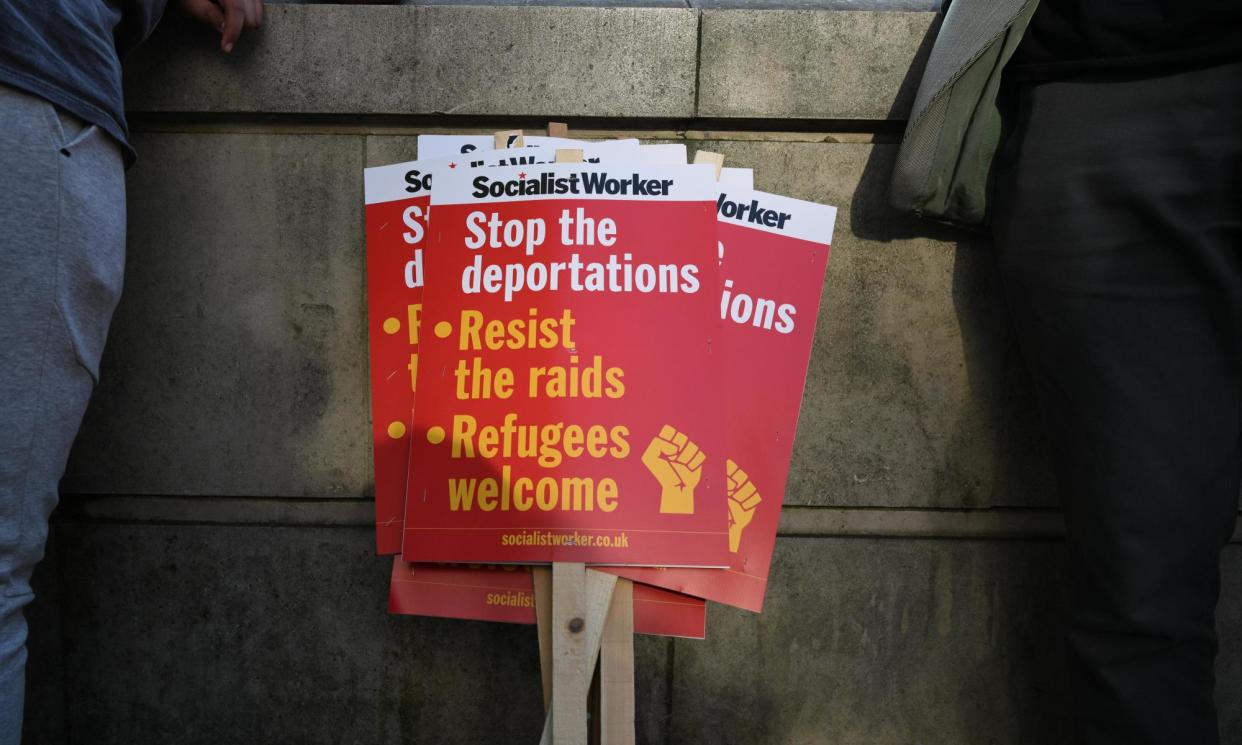 <span>Street protest with placards supporting refugees in London this week.</span><span>Photograph: Cal Ford/Zuma/RexShutterstock</span>
