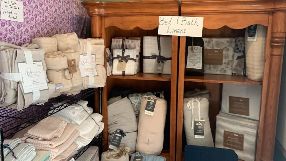 Bed and bath linens are just some of the items available for sale at Wild Violet, an herbal apothecary/smoothie bar/grocery located in downtown Mars Hill.