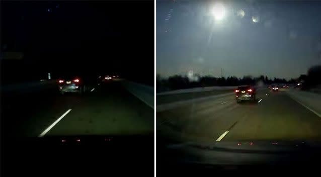 In several videos of the meteor, the night suddenly appears to be daytime for a few seconds. Source: YouTube/ Mike Austin