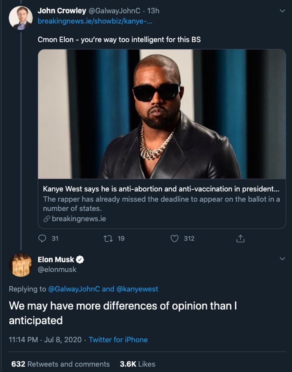 Elon Musk Kanye president tweet