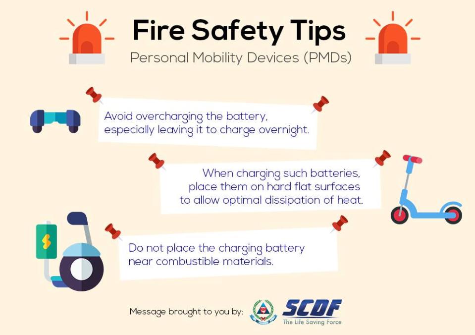 Photo: Fire safety tips on personal mobility devices / SCDF