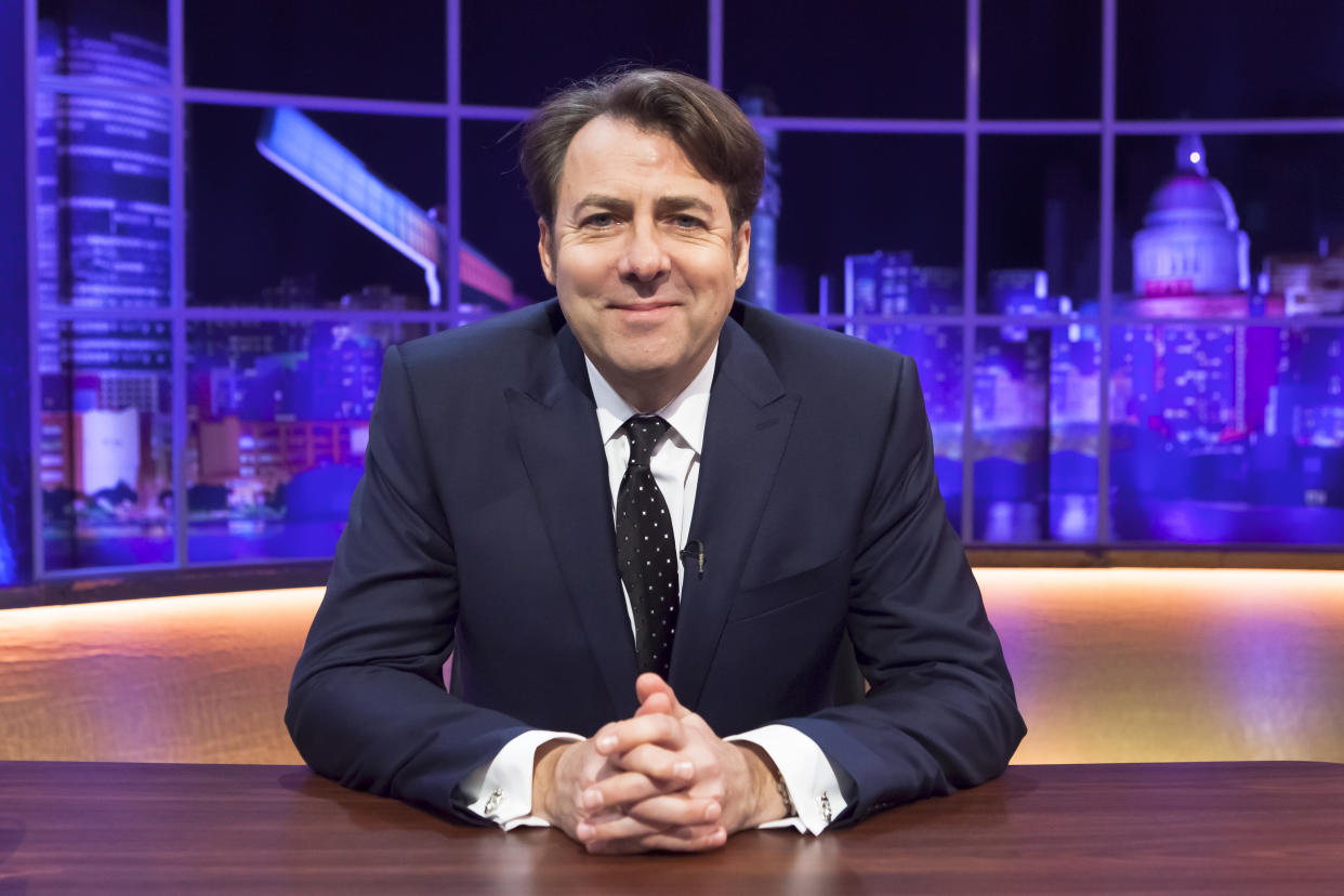 From Hotsauce TV

The Jonathan Ross Show: SR18 on ITV and ITV Hub

Pictured: Jonathan Ross.

This photograph is (C) Hotsauce TV and can only be reproduced for editorial purposes directly in connection with the programme or event mentioned above, or ITV plc. Once made available by ITV plc Picture Desk, this photograph can be reproduced once only up until the transmission [TX] date and no reproduction fee will be charged. Any subsequent usage may incur a fee. This photograph must not be manipulated [excluding basic cropping] in a manner which alters the visual appearance of the person photographed deemed detrimental or inappropriate by ITV plc Picture Desk.  This photograph must not be syndicated to any other company, publication or website, or permanently archived, without the express written permission of ITV Picture Desk. Full Terms and conditions are available on the website www.itv.com/presscentre/itvpictures/terms

For further information please contact:
james.hilder@itv.com / 0207 157 3052