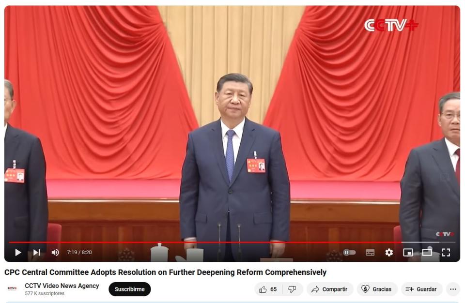 <span>Captura de pantalla de la emisión del 18 de julio de 2024 de CCTV del tercer plenario del Partido Comunista</span>
