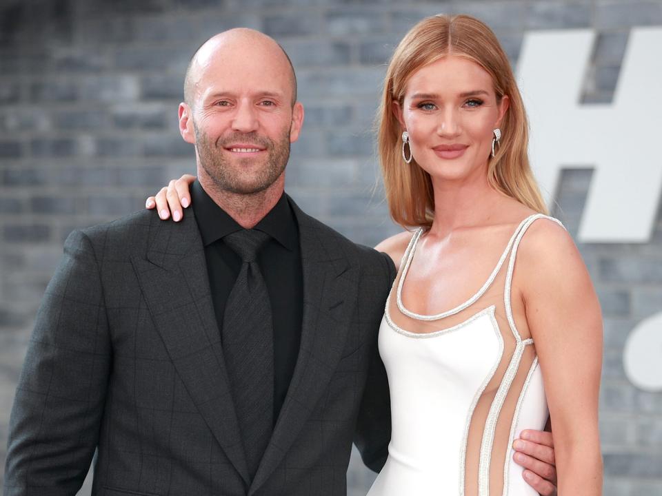 Jason Statham (L) and Rosie Huntington-Whiteley attend the premiere of Universal Pictures' "Fast & Furious Presents: Hobbs & Shaw" at Dolby Theatre on July 13, 2019 in Hollywood, California