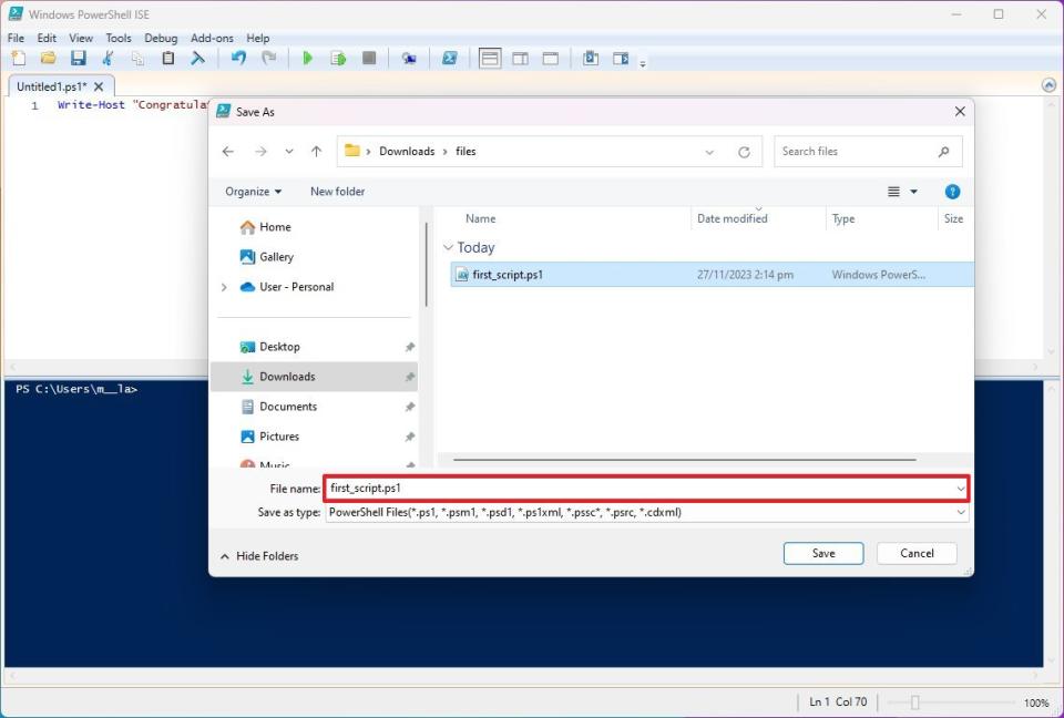 PowerShell ISE Script Ps1 Save