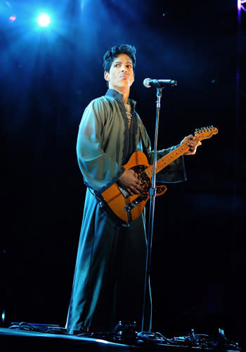 <p>Prince channels his inner Star Wars Jedi at a performance in Gothenburg, Sweden last week.</p>