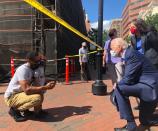 Democratic U.S. presidential candidate and former U.S. Vice President Joe Biden visits a site of the protest over the death of George Floyd in Minneapolis police custody, in Wilmington, Delaware in this social media image courtesy of Biden's campaign