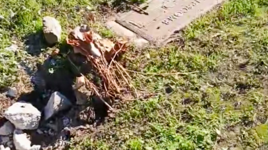 This image taken from video shows the damage after vandals struck a cemetery in Compton. (Aisha Woods)