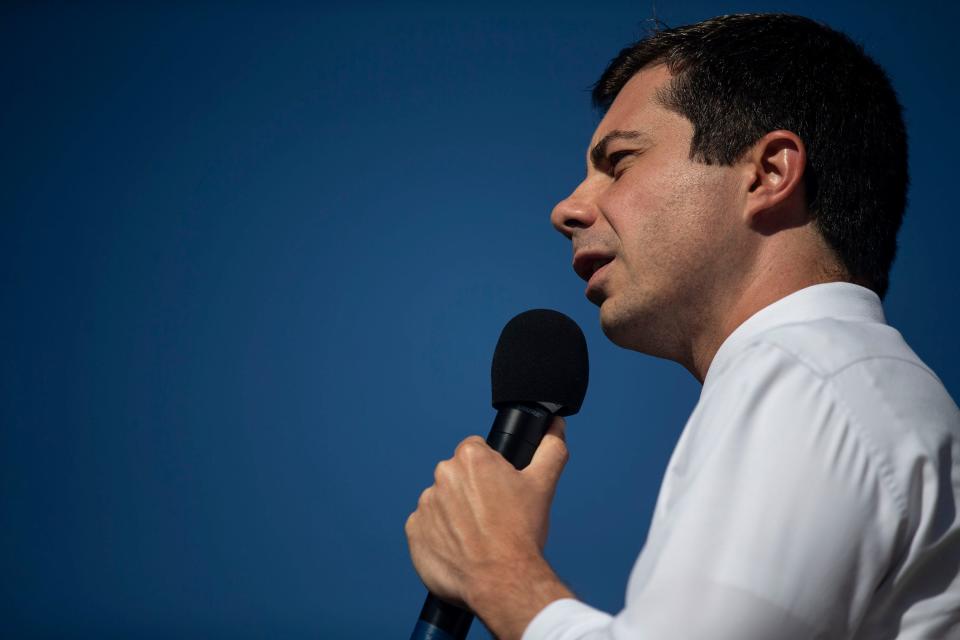 Pete Buttigieg, mayor of South Bend, Ind., speaks to the crowd gathered at Lyons Four Square Park on Tuesday, Sep. 24, 2019, in Clinton. 