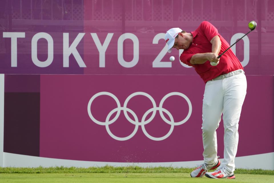 Sepp Straka of Austria tees off on the first hole during round one of the men's individual stroke play of the Tokyo 2020 Olympic Summer Games at Kasumigaseki Country Club.