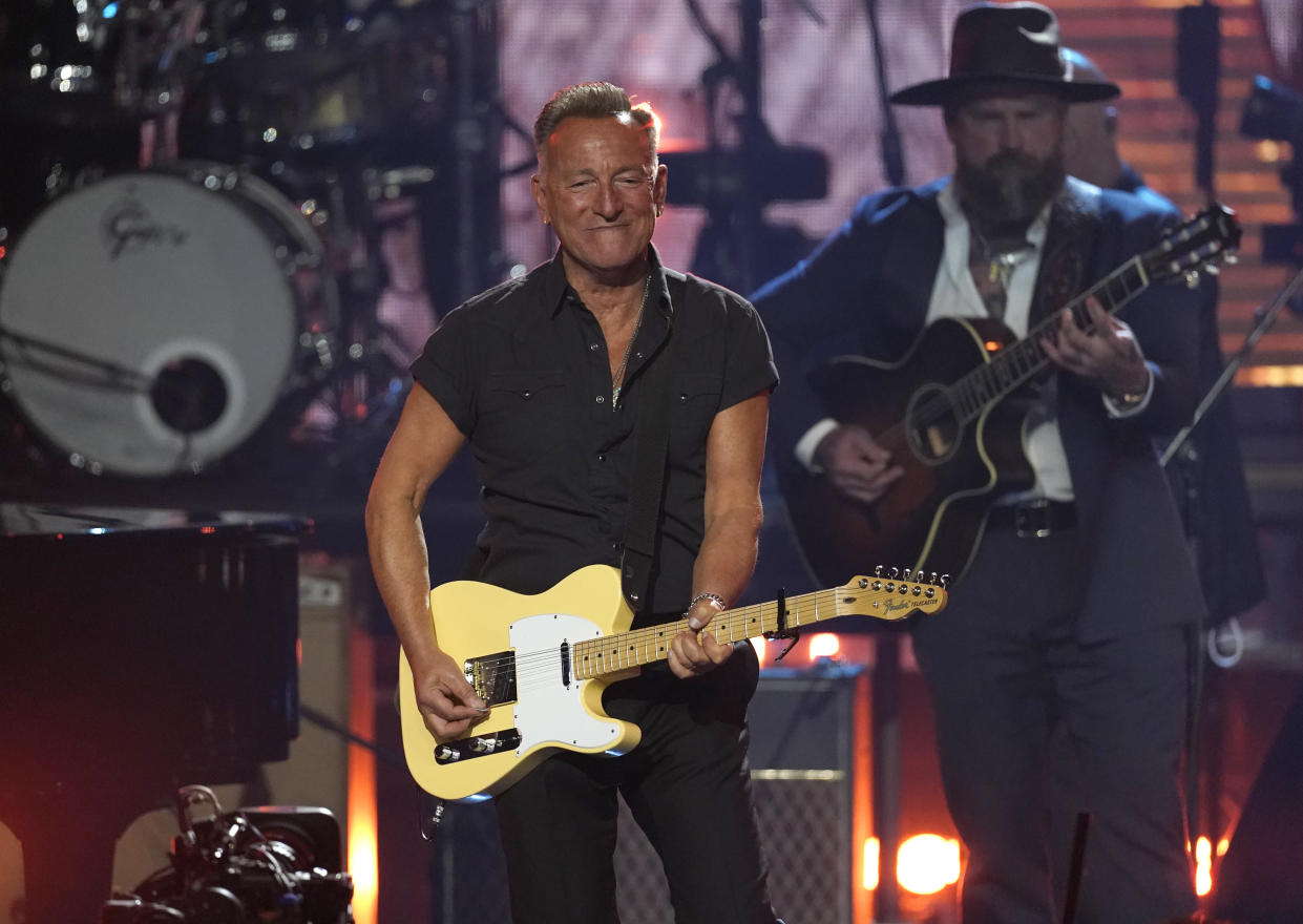 Bruce Springsteen performs a tribute to Jerry Lee Lewis during the Rock & Roll Hall of Fame Induction Ceremony on Saturday, Nov. 5, 2022, at the Microsoft Theater in Los Angeles. (AP Photo/Chris Pizzello)