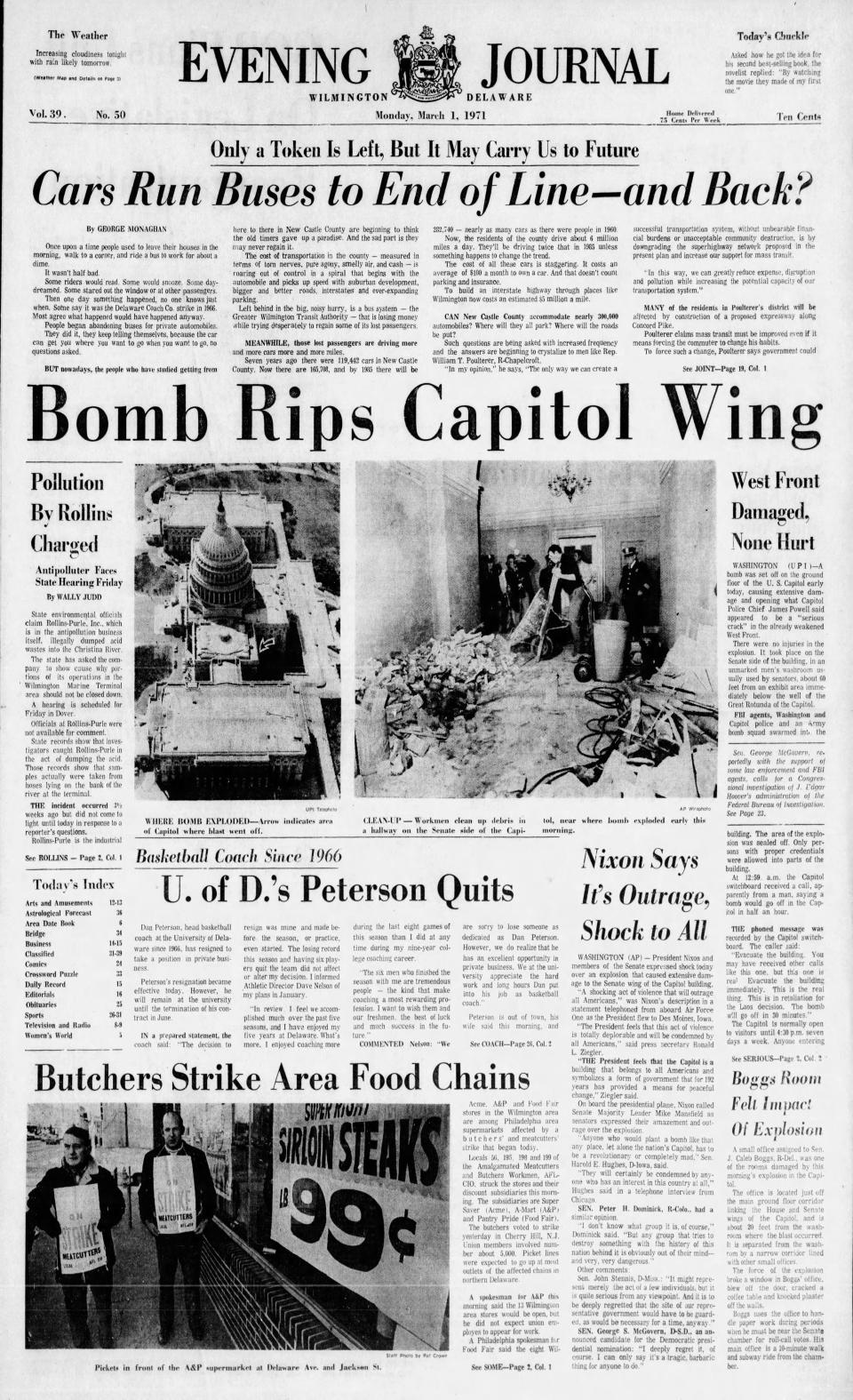 Front page of the Evening Journal from March 1, 1971.