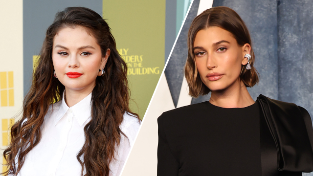 Selena Gomez, left, is calling for her fans to stop directing hate at Hailey Bieber. (Photos: Getty Images)