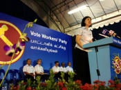 Party member Frieda Chan speaks at the WP's thrd rally. (Yahoo! Photo)