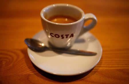 A cup of espresso is pictured on a table at a branch of Costa Coffee near Manchester, Britain May 5, 2017. REUTERS/Phil Noble