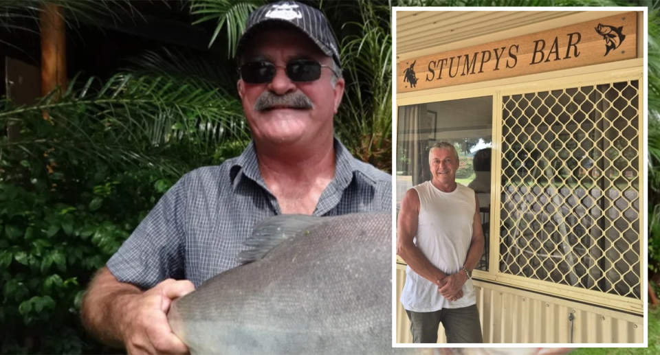 Kevin Darmody who was killed by a crocodile is pictured left. Right Stuart Wiggins is pictured outside Stumpy's Bar.