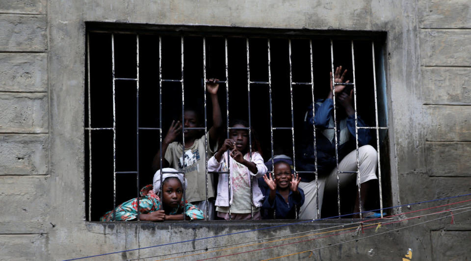 Children watch rescue