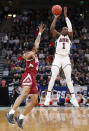 <p>Jared Harper #1 of the Auburn Tigers shoots the ball during the first half against the New Mexico State Aggies in the first round of the 2019 NCAA Men’s Basketball Tournament at Vivint Smart Home Arena on March 21, 2019 in Salt Lake City, Utah. (Photo by Patrick Smith/Getty Images) </p>