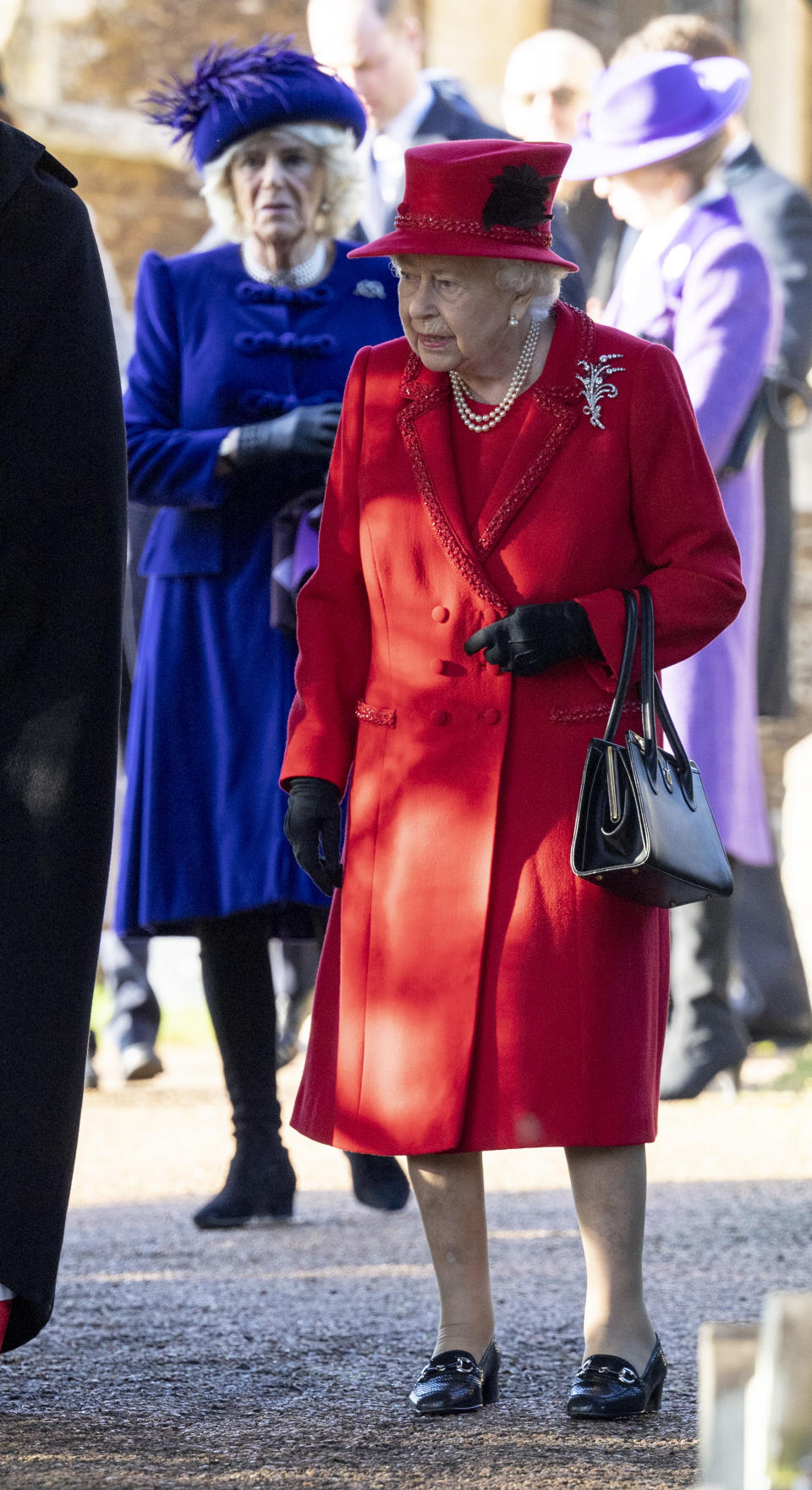 Queen Elizabeth II and Camilla, Duchess of Cornwall attend the Christmas Day Church service at Church of St Mary Magdalene on the Sandringham estate on December 25, 2019 in King's Lynn, United Kingdom.