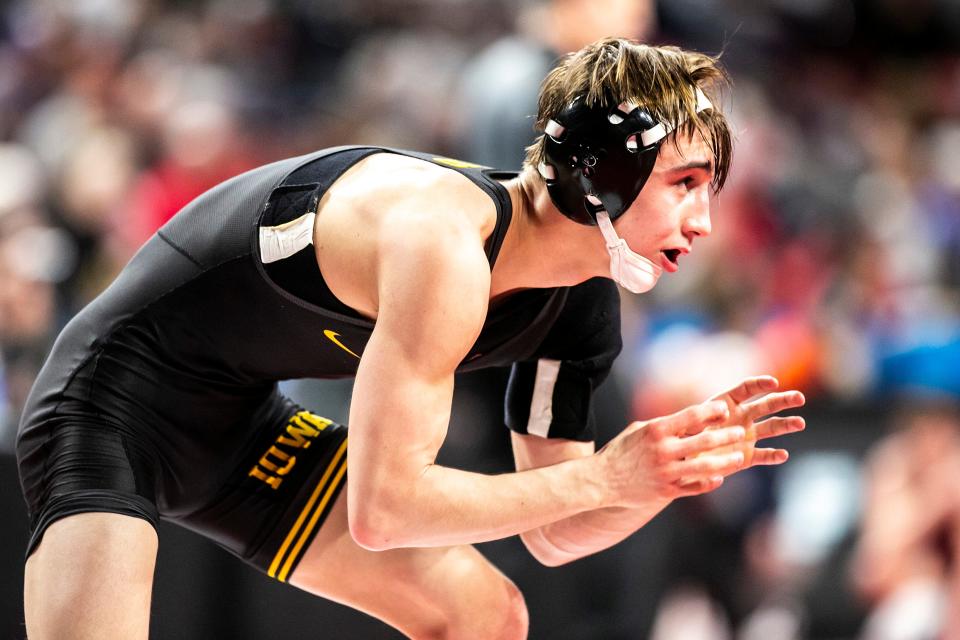 Iowa's Drake Ayala wrestles at 125 pounds during the first session of the Big Ten Wrestling Championships, Saturday, March 5, 2022, at Pinnacle Bank Arena in Lincoln, Nebraska.