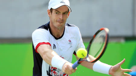 2016 Rio Olympics - Tennis - Preliminary - Men's Singles Second Round - Olympic Tennis Centre - Rio de Janeiro, Brazil - 09/08/2016. Andy Murray (GBR) of United Kingdom in action against Juan Monaco (ARG) of Argentina. REUTERS/Kevin Lamarque