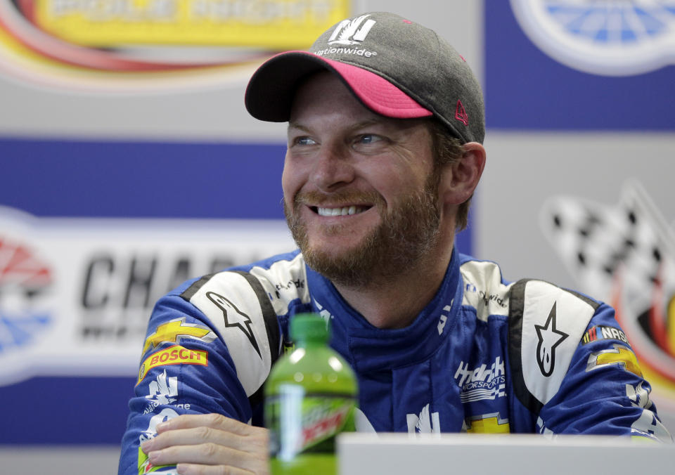 Dale Earnhardt Jr. had never gotten a pole at Talladega until Saturday. (AP Photo/Chuck Burton)