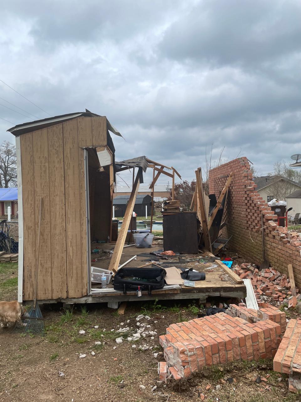 Sandra Koenig's yard in Amory, Mississippi, was badly damaged after tornadoes ripped through the area last month.