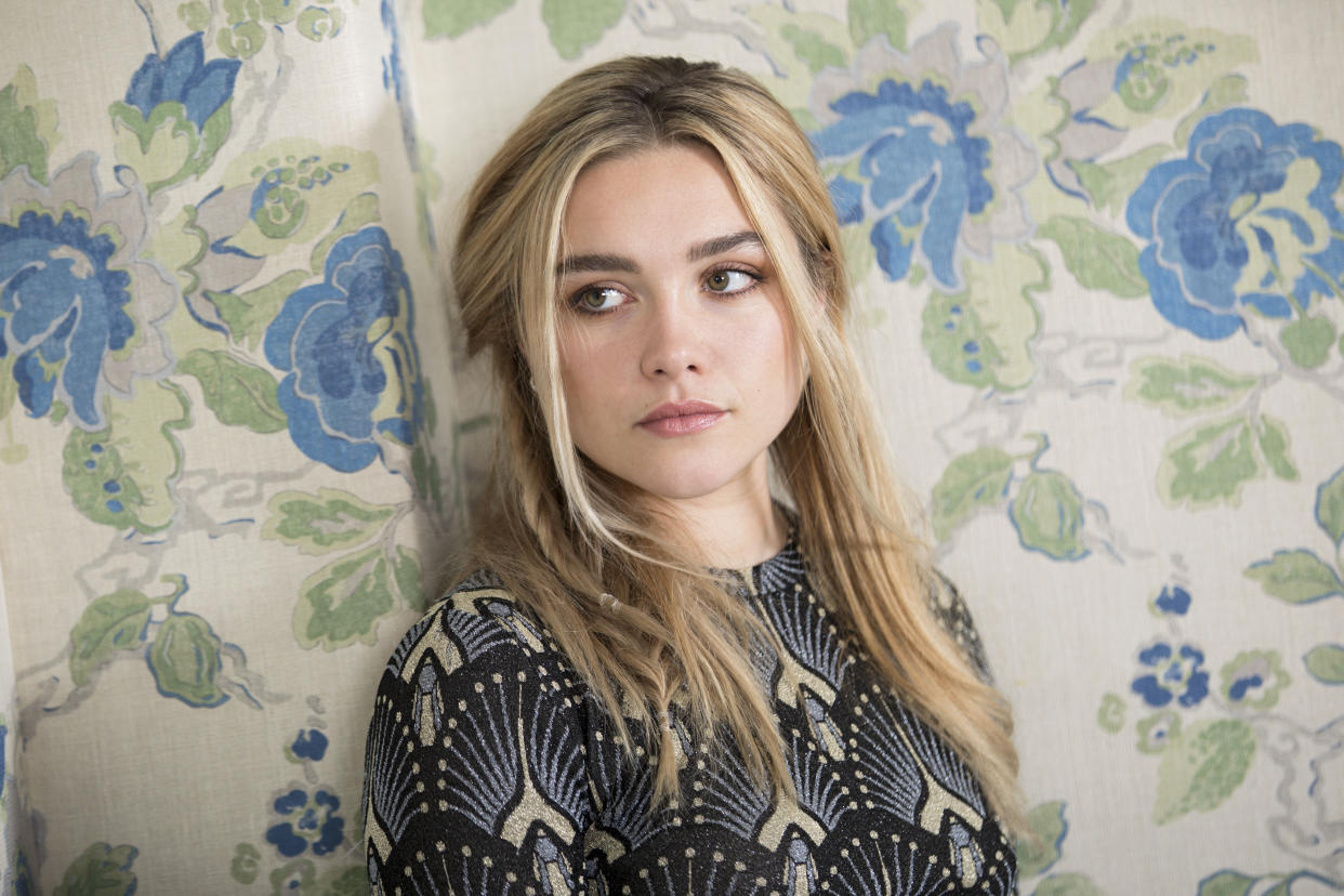 This June 18, 2019 photo shows actress Florence Pugh posing for a portrait at the Crosby Street Hotel in New York to promote her film "Midsommar." (Photo by Brian Ach/Invision/AP)