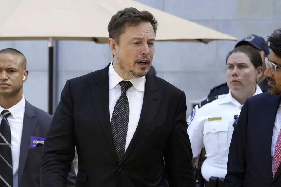 Elon Musk departs from a closed-door meeting with lawmakers and tech CEO on artificial intelligence in Washington, D.C., Wednesday. (Jacquelyn Martin/AP)