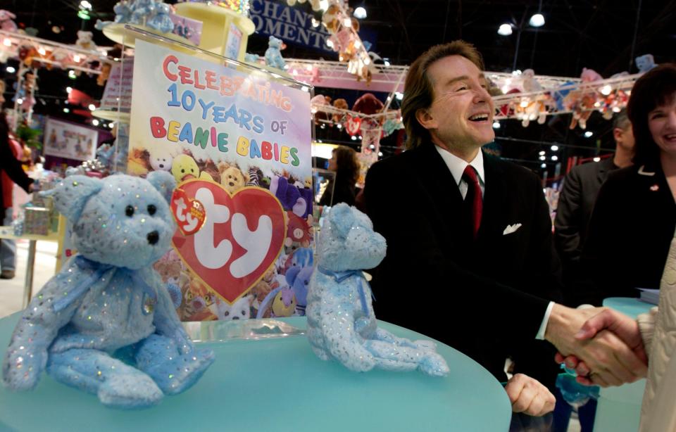 Ty Warner, creator of Beanie Babies toys, shakes hands in a rare appearance to celebrate the 10th anniversary of the Beanie Babies toy line at the American International Toy Fair February 16, 2003 at the Jacob K. Javits Convention Center in New York City.