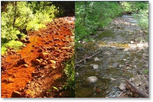 Soda Butte Creek before and after cleanup.