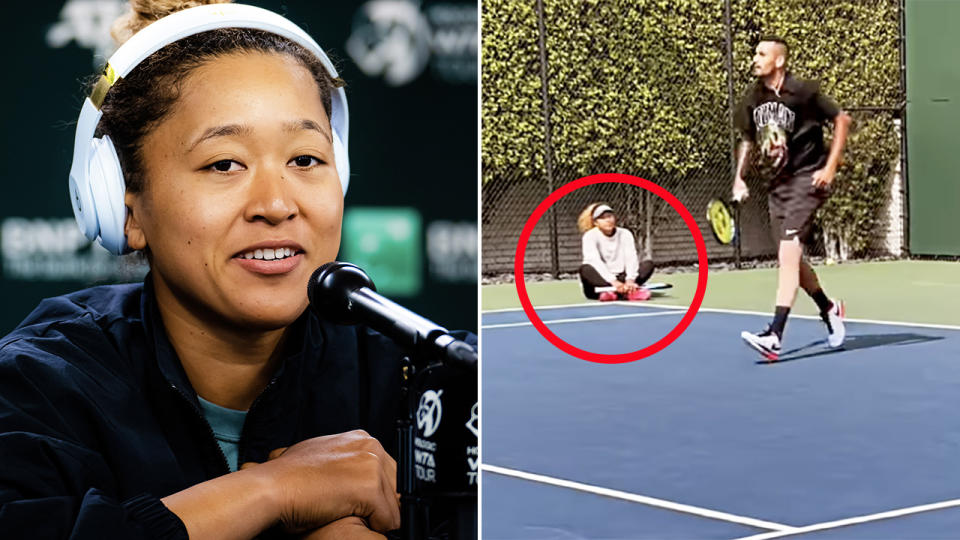 Naomi Osaka, pictured here saying she's open to playing doubles with Nick Kyrgios. 