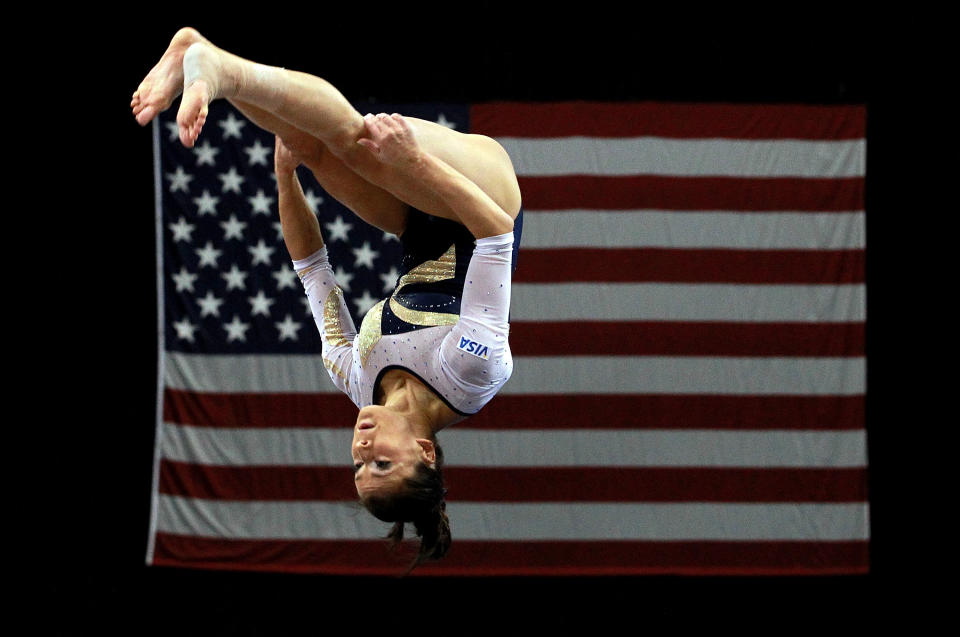 ST PAUL, MN - AUGUST 18: Alicia Sacramone competes on the floor during the Senior Women's competition on day two of the Visa Gymnastics Championships at Xcel Energy Center on August 18, 2011 in St Paul, Minnesota. (Photo by Ronald Martinez/Getty Images)