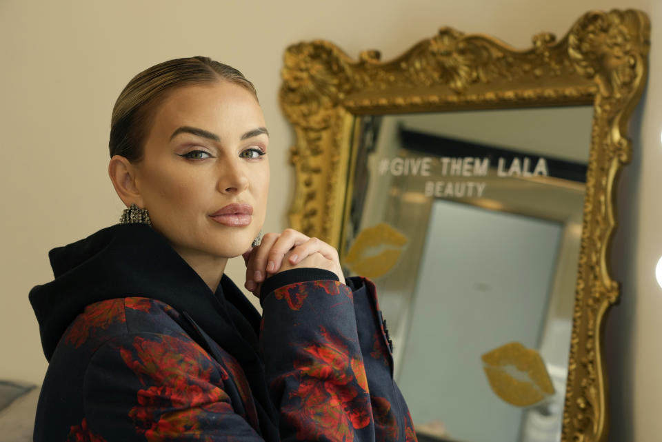 Lala Kent, a cast member of the Bravo reality series "Vanderpump Rules," poses for a portrait at her office in Los Angeles on Tuesday, May 30, 2023. (AP Photo/Chris Pizzello)