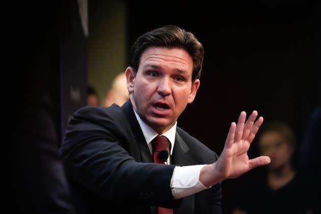 Gov. Ron DeSantis speaks at the Heritage Foundation on Oct. 27 in Washington, D.C. The Florida Republican defended his orders to disband a pro-Palestinian student group on Sunday's “Meet the Press