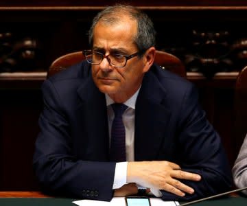 FILE PHOTO: Italian Economy Minister Giovanni Tria in the lower house of parliament in Rome, Italy, June 6, 2018. REUTERS/Tony Gentile/File Photo