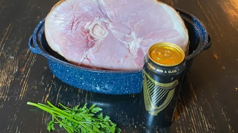 Baked ham and can of Guinness