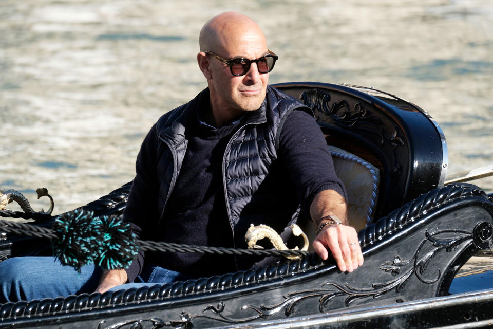 <p>Stanley Tucci films his travel and food show <em>Stanley Tucci:</em> <em>Searching for Italy</em> on Oct. 14 in Venice.</p>