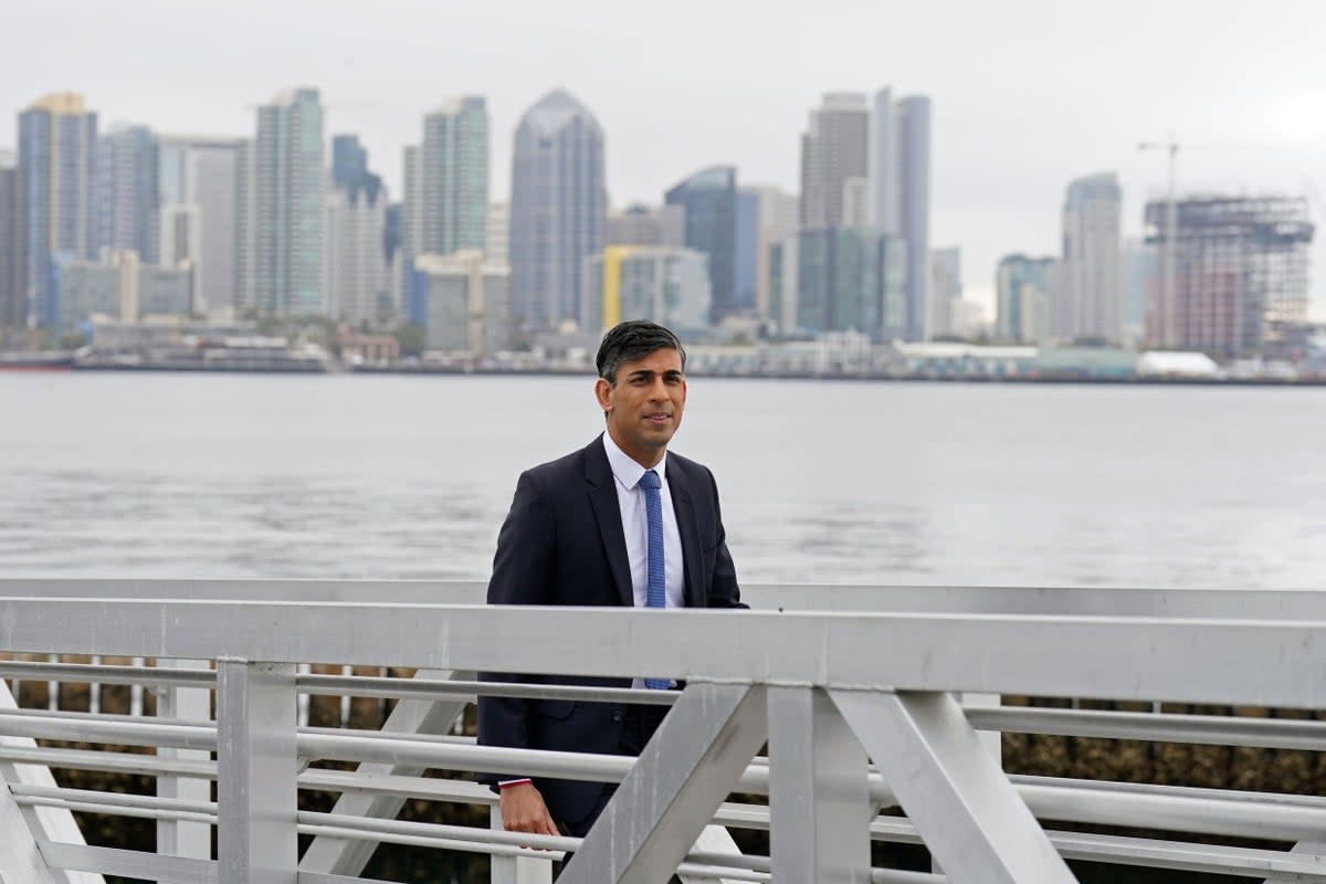 Prime Minister Rishi Sunak departs after taking part in media interviews at the harbour in San Diego (Stefan Rousseau/PA) (PA Wire)