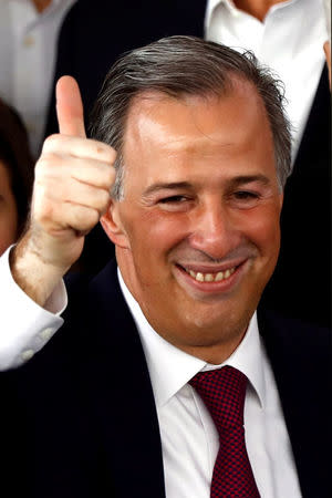 Institutional Revolutionary Party (PRI) candidate Jose Antonio Meade gestures after registering as presidential candidate at the National Electoral Institute (INE) in Mexico City, Mexico March 18, 2018. REUTERS/Edgard Garrido