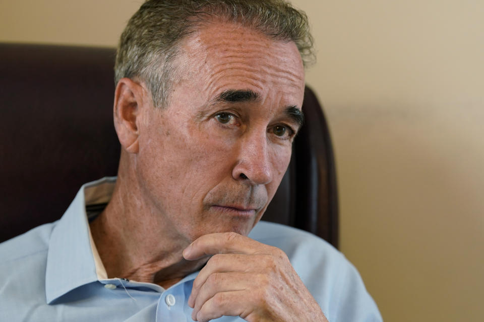 Virginia state Sen. Joe Morrissey listens to a question during an interview in his office, Monday, May 22, 2023, in Richmond, Va. Morrissey is being challenged in a Democratic primary for a newly redrawn senatorial district by former Delegate Lashrecse Aird. (AP Photo/Steve Helber)