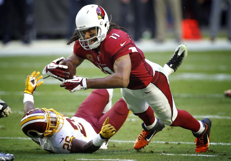 Arizona Cardinas wide receiver Larry Fitzgerald is now third all time in receptions. (AP)