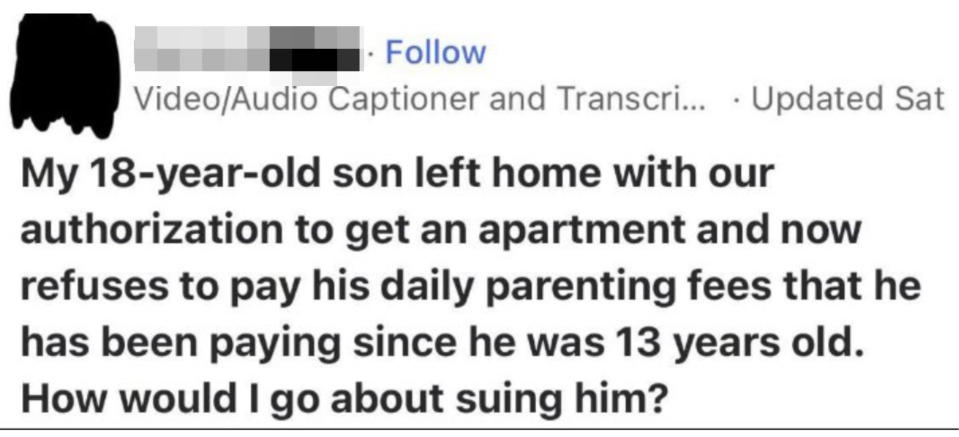 "My 18-year-old son left home with our authorization to get an apartment..."